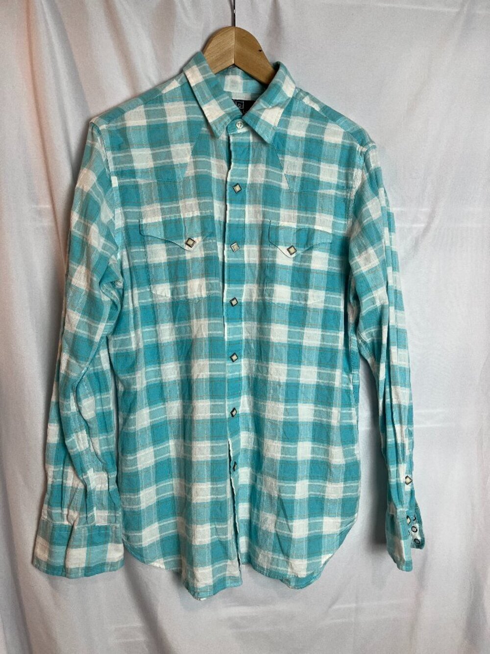 Women's Turquoise/white plaid snap front Polo Ralph Lauren Shirt Size M